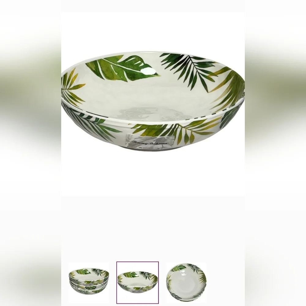 4 Tommy Bahama Salad Pasta bowls Palm Leaf Melamine Tropical set 9” New - Picture 2 of 3